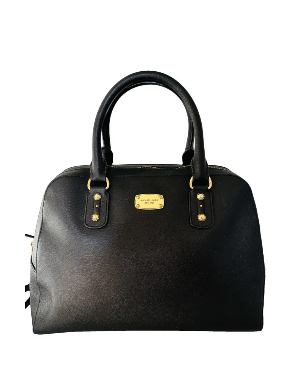 Michael Kors Black Saffiano Large Dome Emmy Satchel Handbag (Model #35S3GSAS3L - Picture 13 of 16